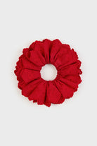 Red floral ribbon cluster embroidered scrunchie_1