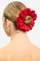 Red floral ribbon cluster embroidered scrunchie_3