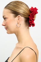 Red floral ribbon cluster embroidered scrunchie_4