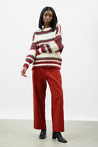Red ivory and grey wool blend fuzzy striped jumper_4