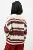 Red ivory and grey wool blend fuzzy striped jumper_2