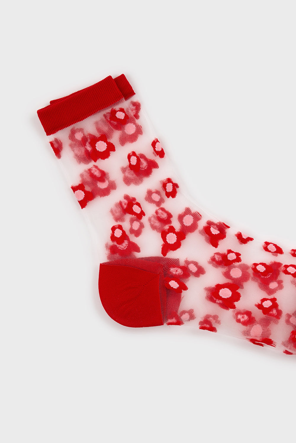Red mixed flower sheer socks_4