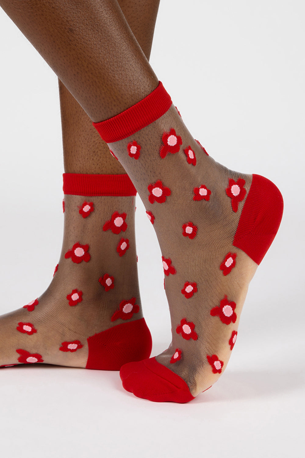 Red mixed flower sheer socks_1
