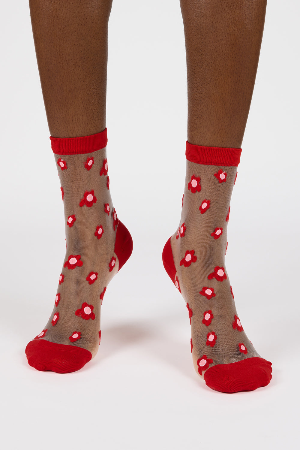 Red mixed flower sheer socks_2