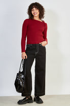 Red one shoulder tie knit top_4