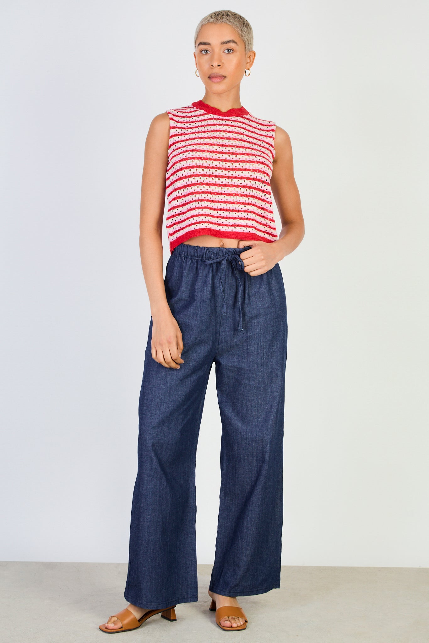 Red pink and white striped knit tank_4