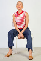 Red pink and white striped knit tank_5