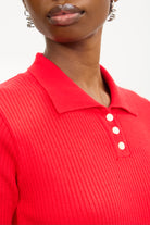 Red ribbed knit short sleeved polo_3