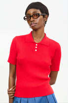 Red ribbed knit short sleeved polo_1