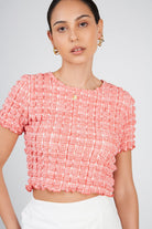 Red and white textured puff tee_1