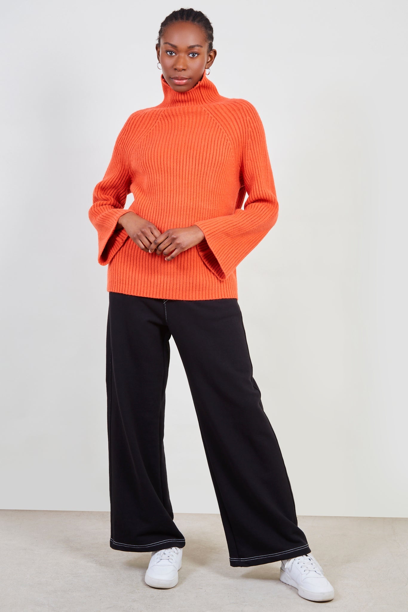 Red orange shaped thick rib turtleneck jumper_3