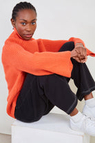 Red orange shaped thick rib turtleneck jumper_5