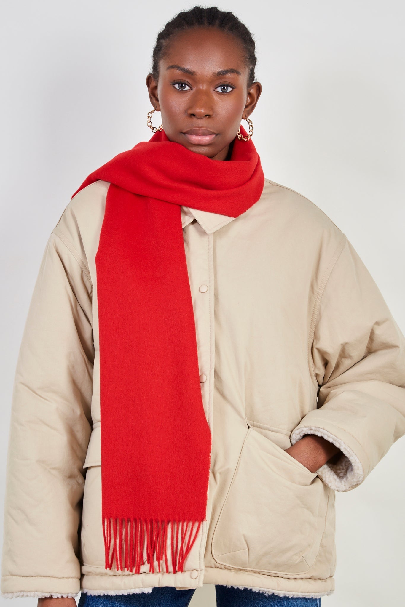 Red pure wool classic scarf