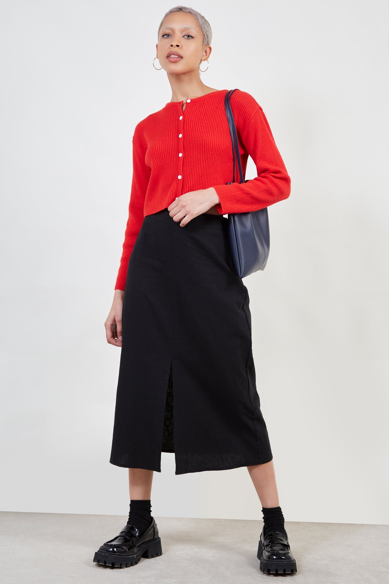 Red ribbed wool blend cardigan_5