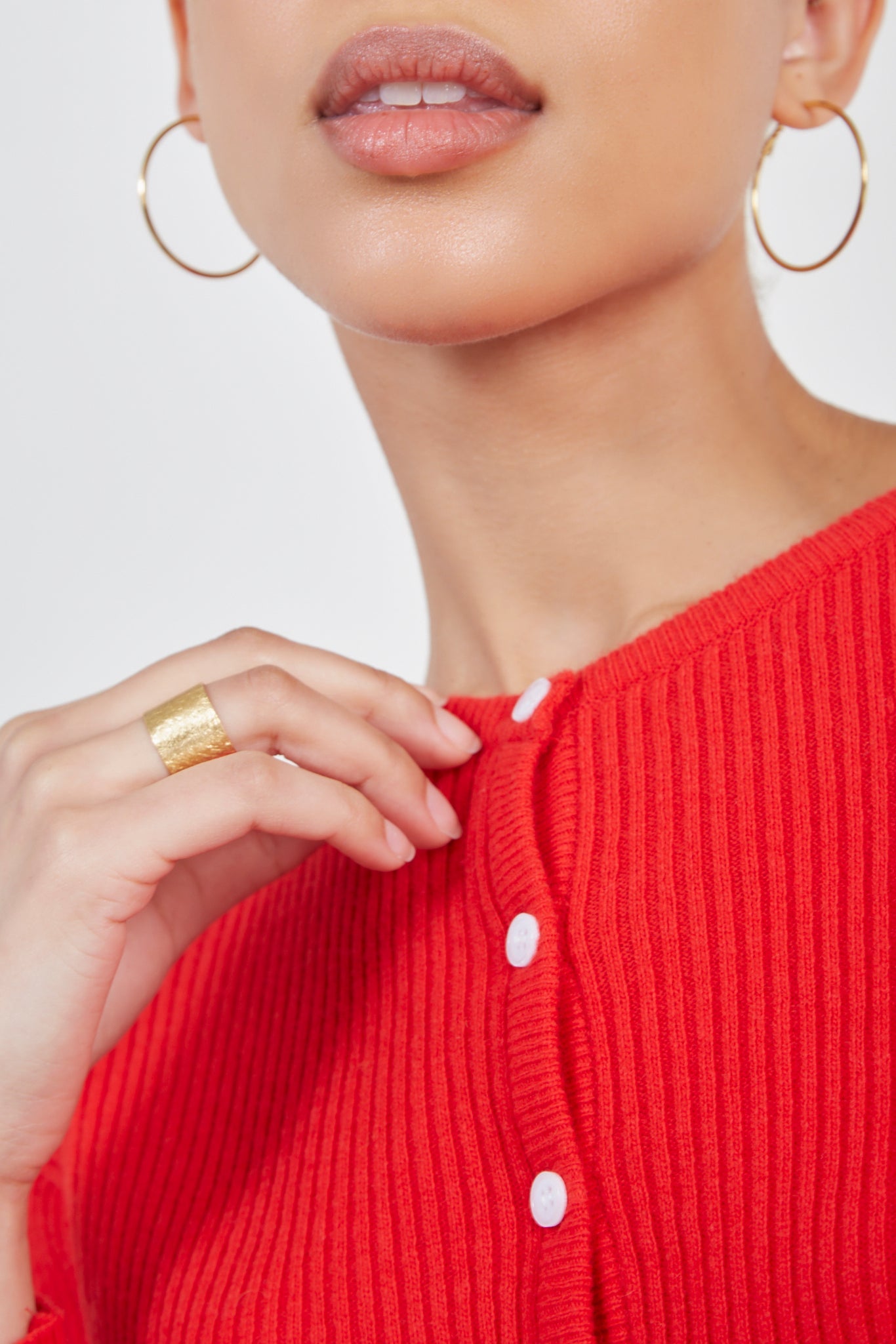 Red ribbed wool blend cardigan_4