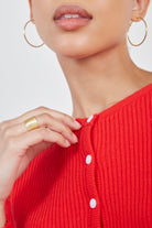 Red ribbed wool blend cardigan_4