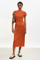 Rust orange and ivory polka dot ribbed short sleeved top_4