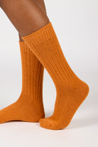 Rust orange ribbed alpaca blend socks_3