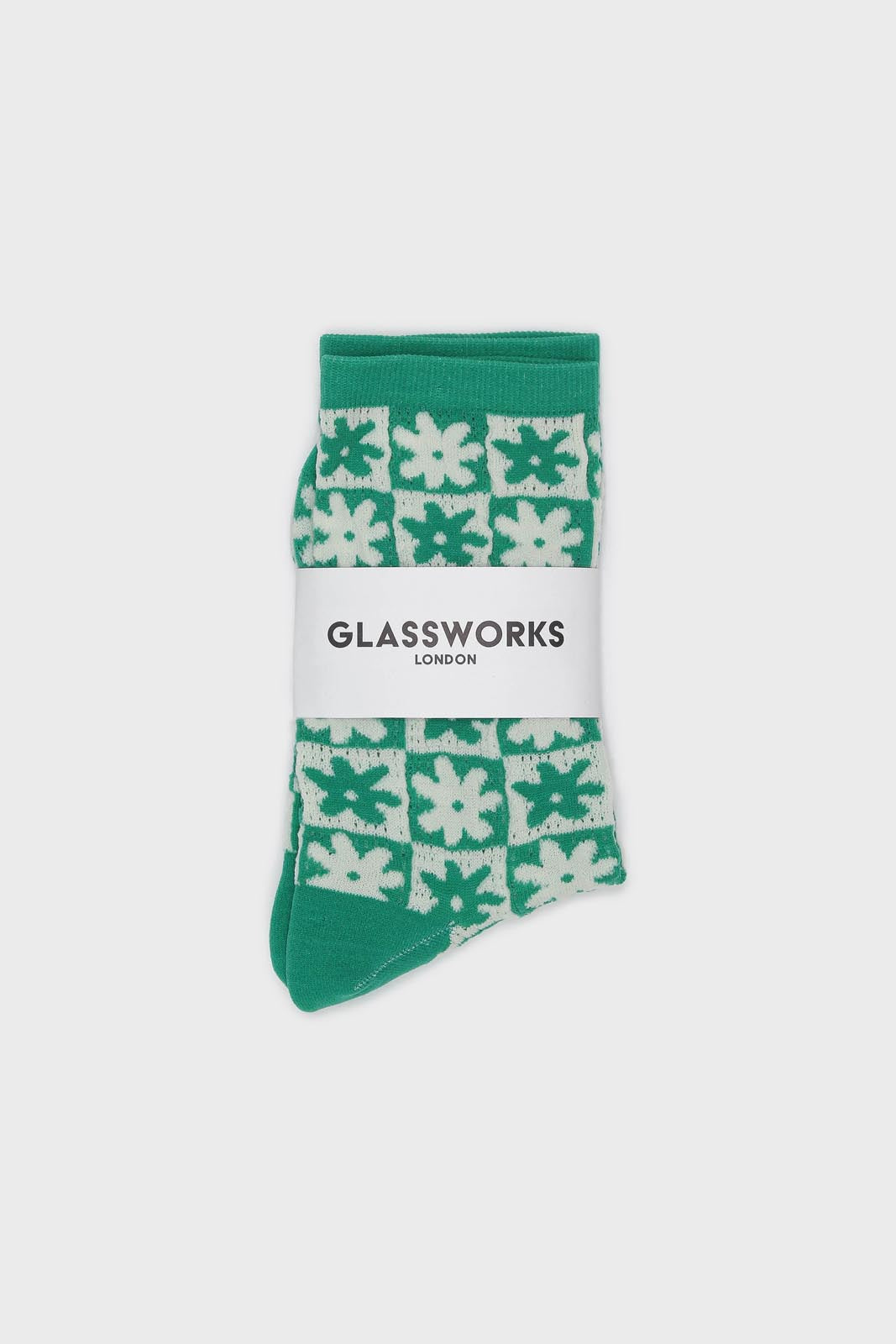 Green and white daisy checked socks_4