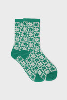 Green and white daisy checked socks_1