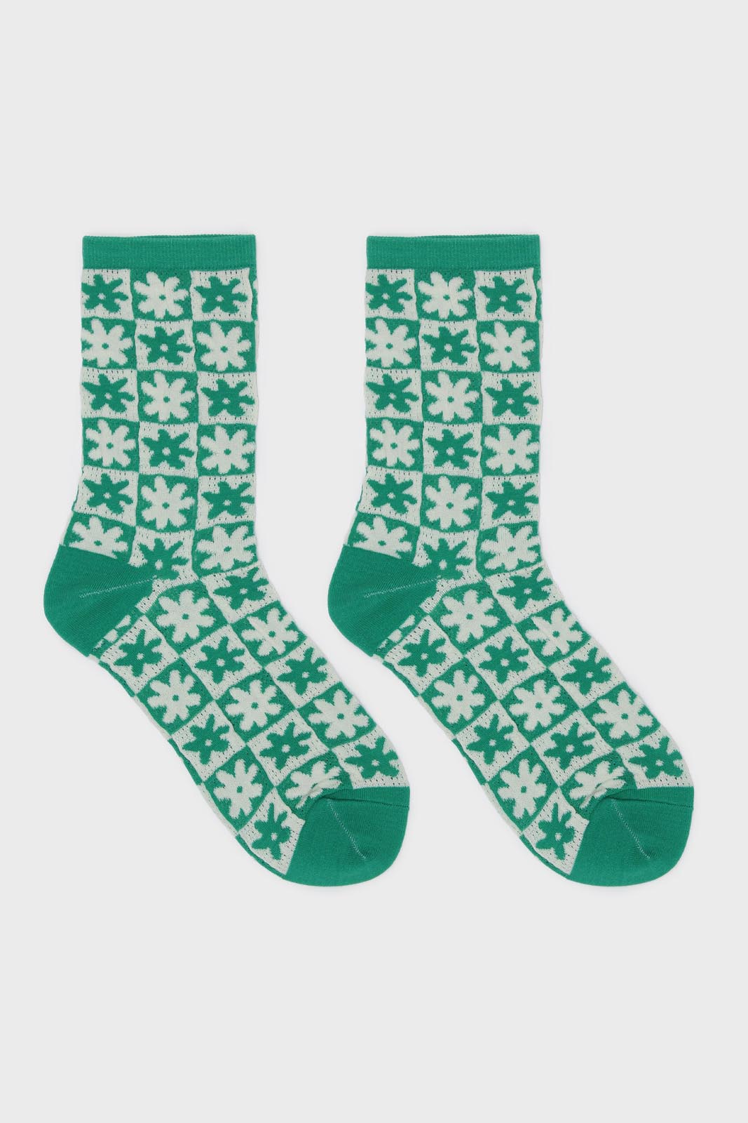 Green and white daisy checked socks_3