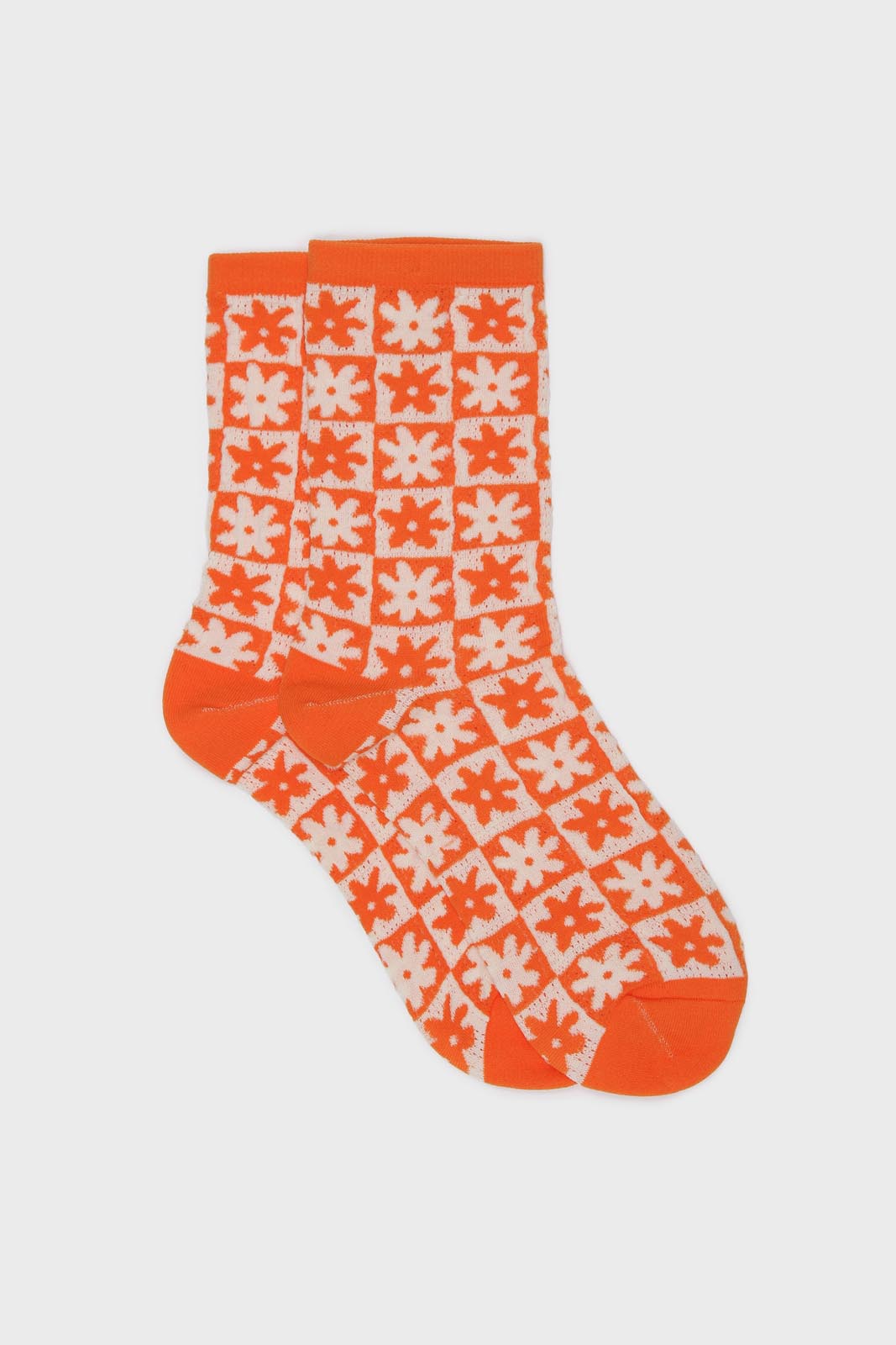 Orange and white daisy checked socks_1