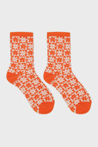 Orange and white daisy checked socks_3