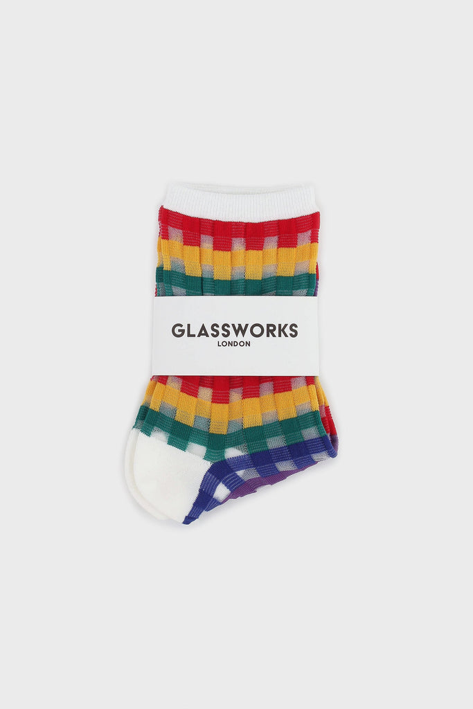 White rainbow grid check sheer socks_4