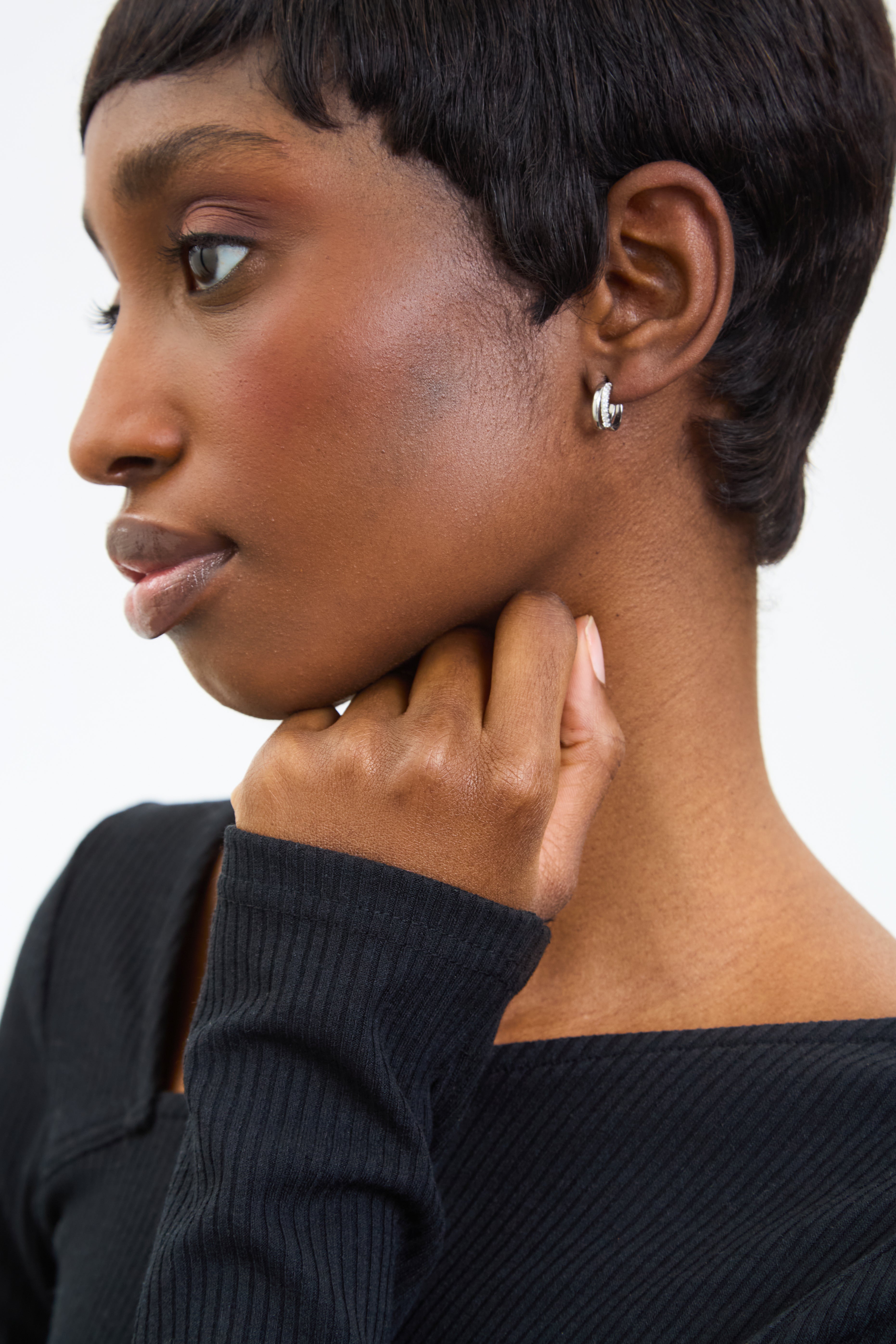 Silver diamante double loop huggie earrings_4