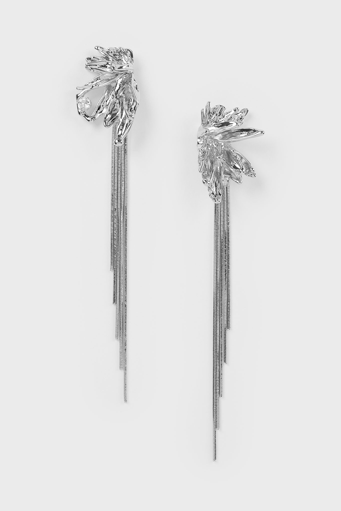 Silver jagged metal diamante multistrand drop earrings_1