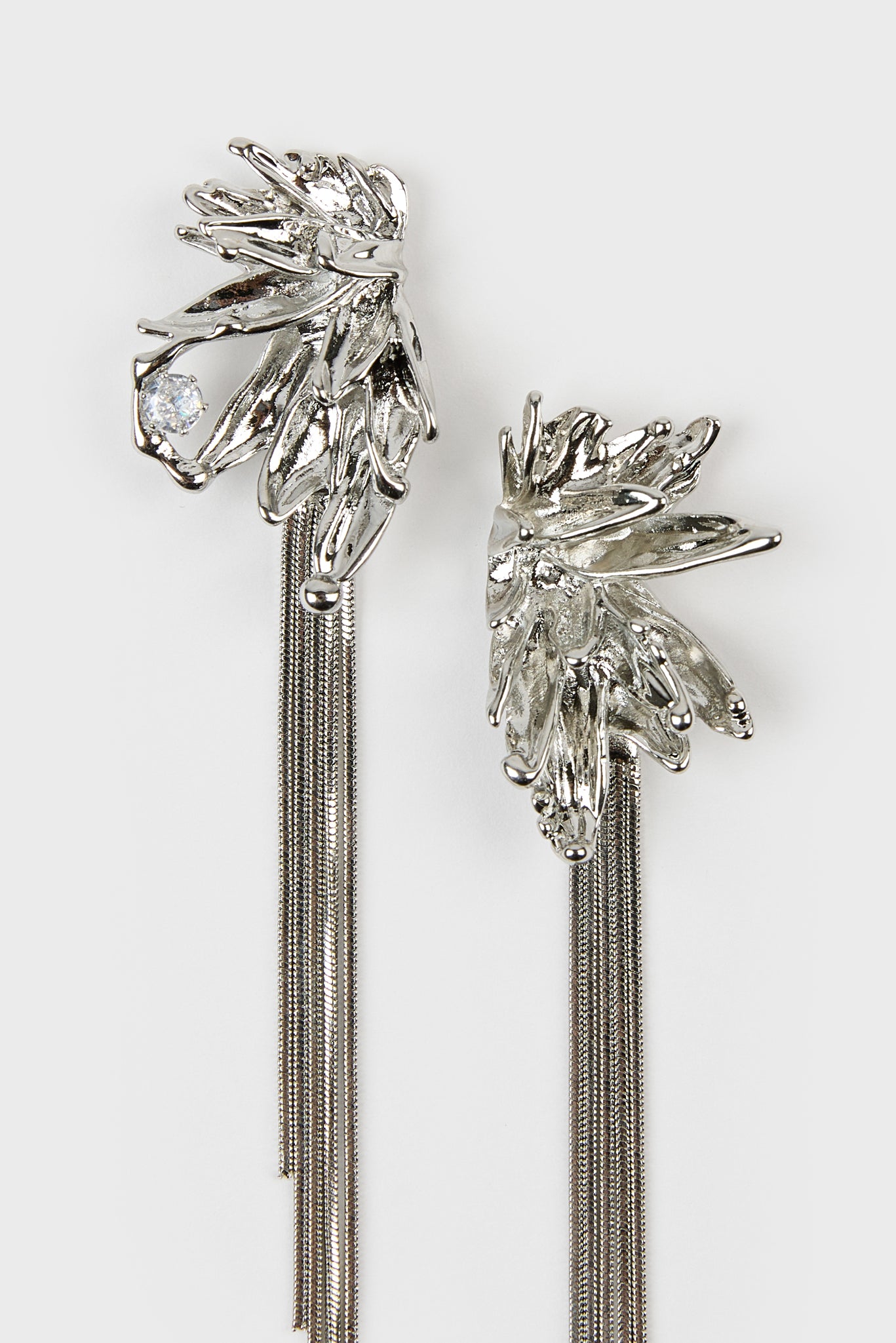 Silver jagged metal diamante multistrand drop earrings_2