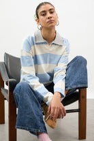 Sky blue and ivory contrast collar rugby shirt_5