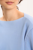 Sky blue ribbed asymmetric hem top_3