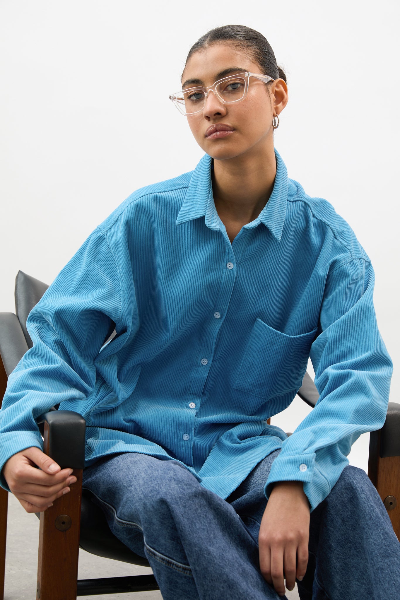 Sky blue thin wale corduroy shirt_5