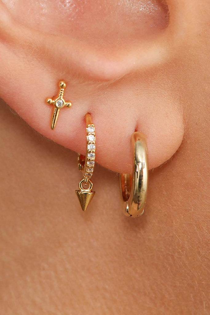 Gold simple hoop huggie earrings - 9mm_2