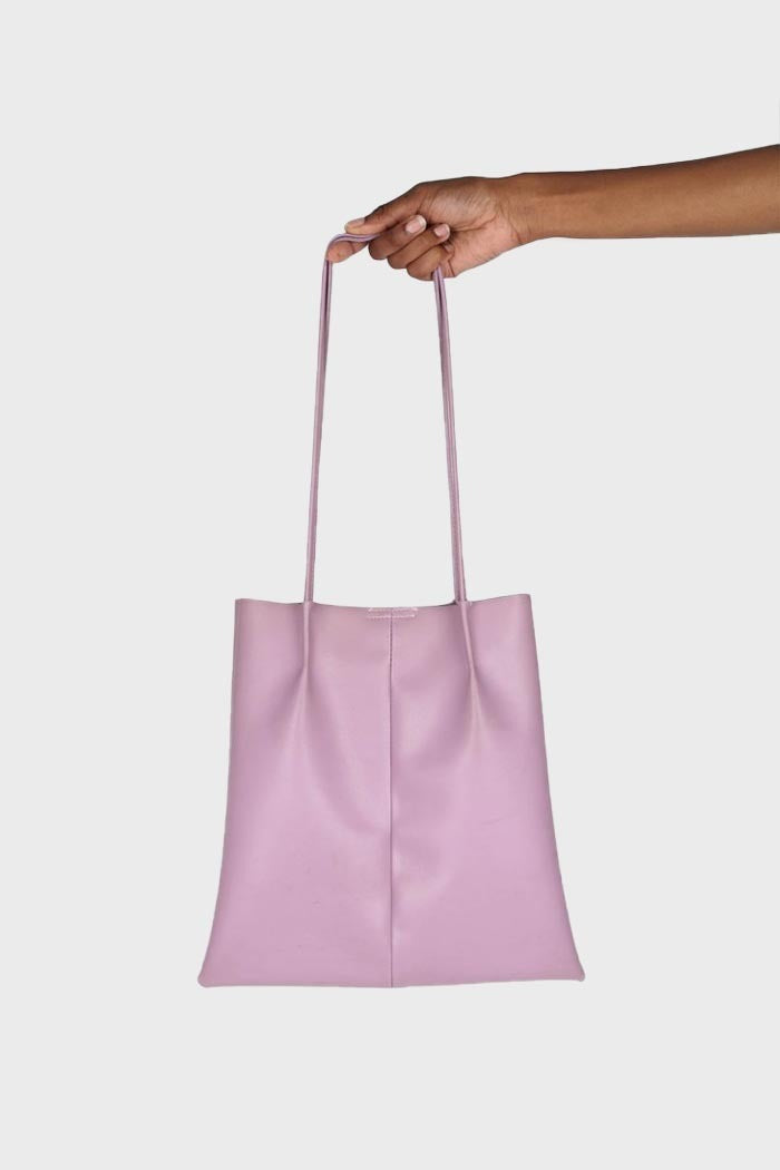 Lilac vegan leather pinched strap tote bag