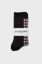 Dark brown and white jacquard checked socks_4