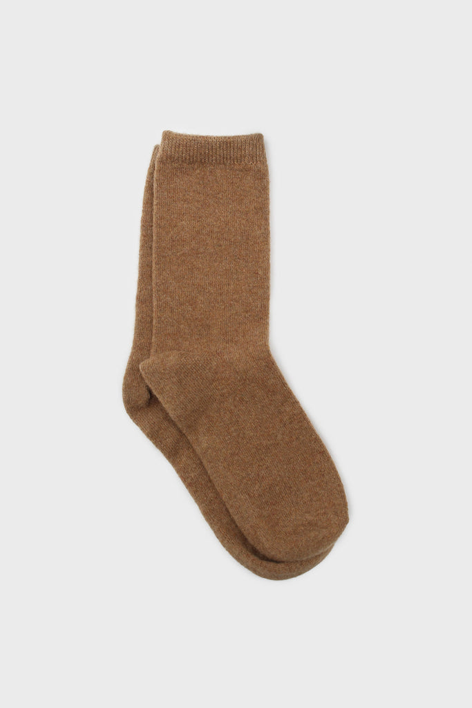 Beige smooth wool long socks_1