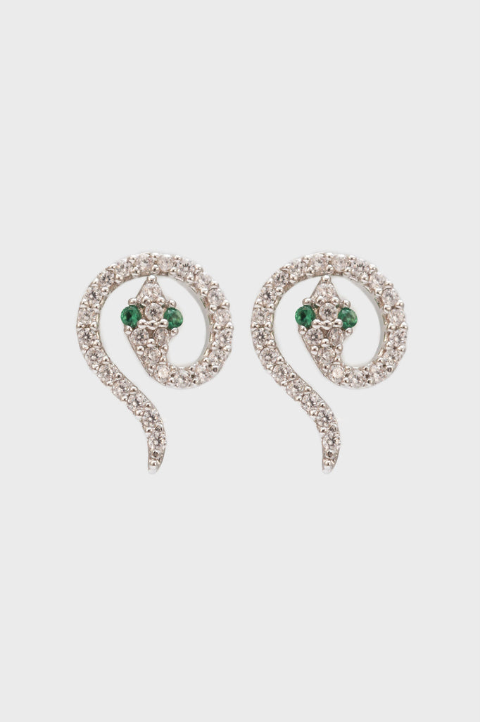 Silver green diamante eyed snake studs_1