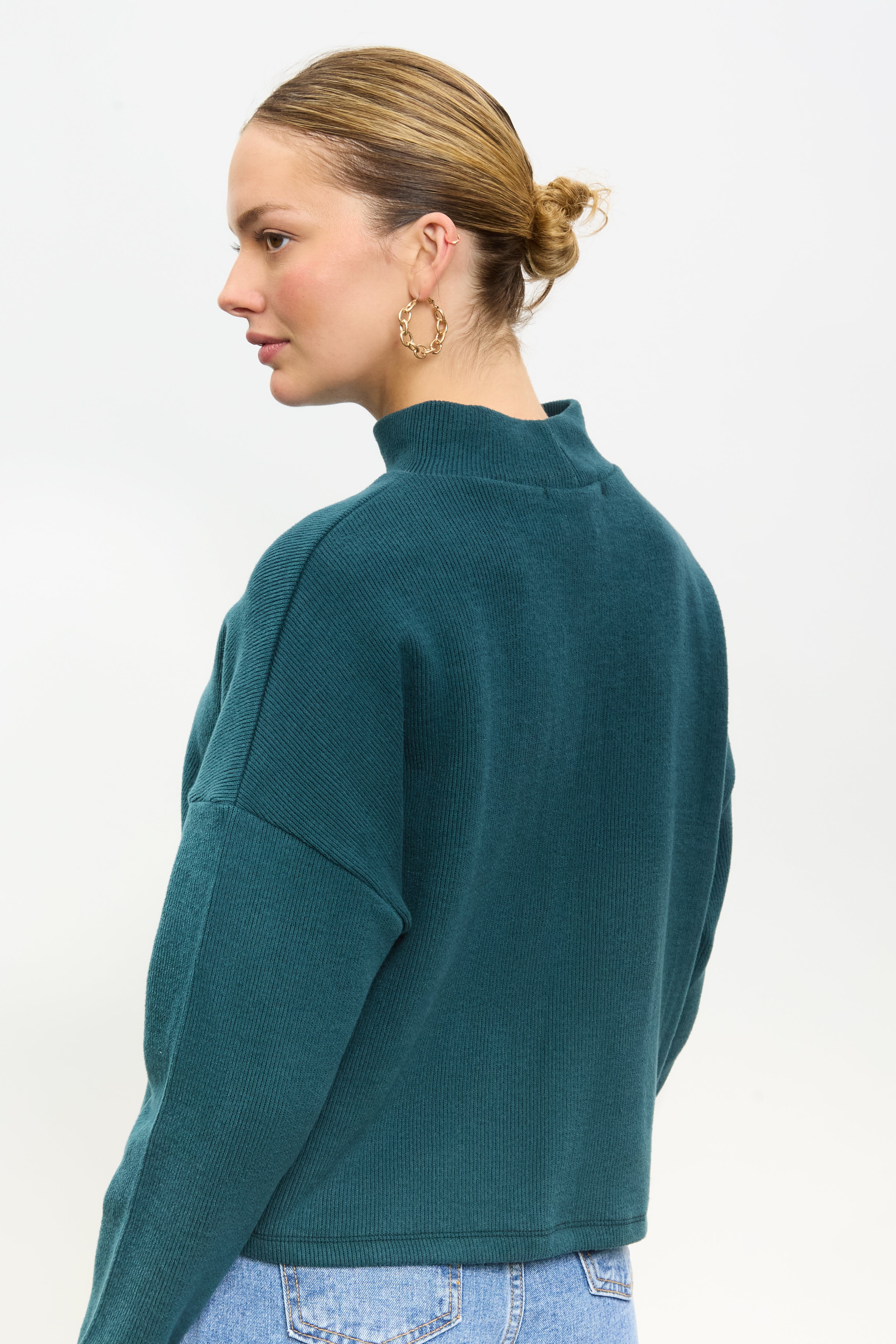 Teal micro ribbed mock neck top_2
