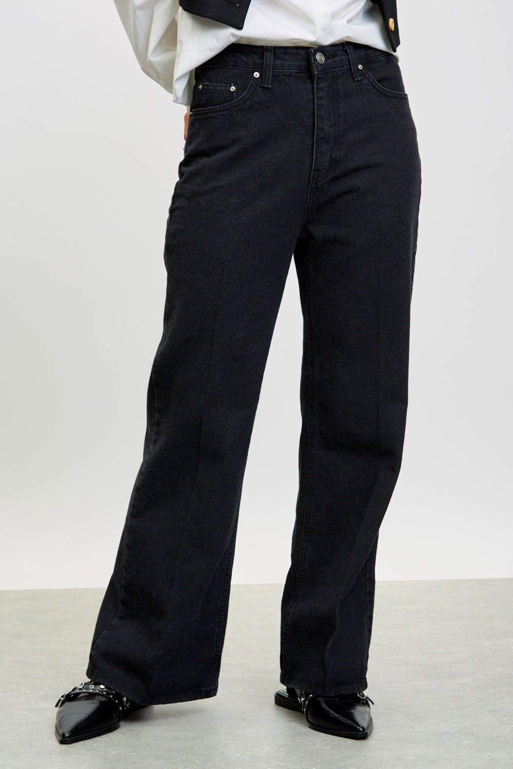 Washed black bootcut jeans_1