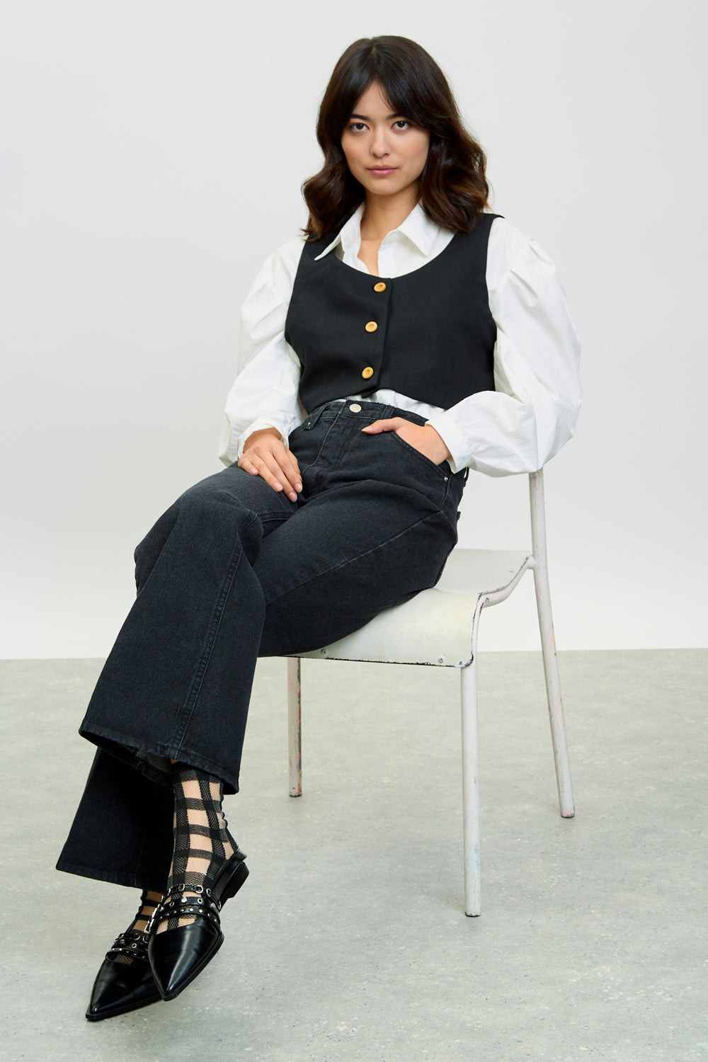 Washed black bootcut jeans_5