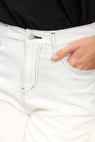 White and black contrast stitch thin wide leg jeans_3