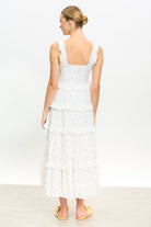White and black polka dot ruffle trim tiered dress_2