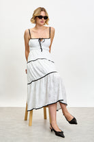 White and black trim tiered strappy dress_4