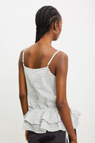 White and blue checked double layer peplum tank_2