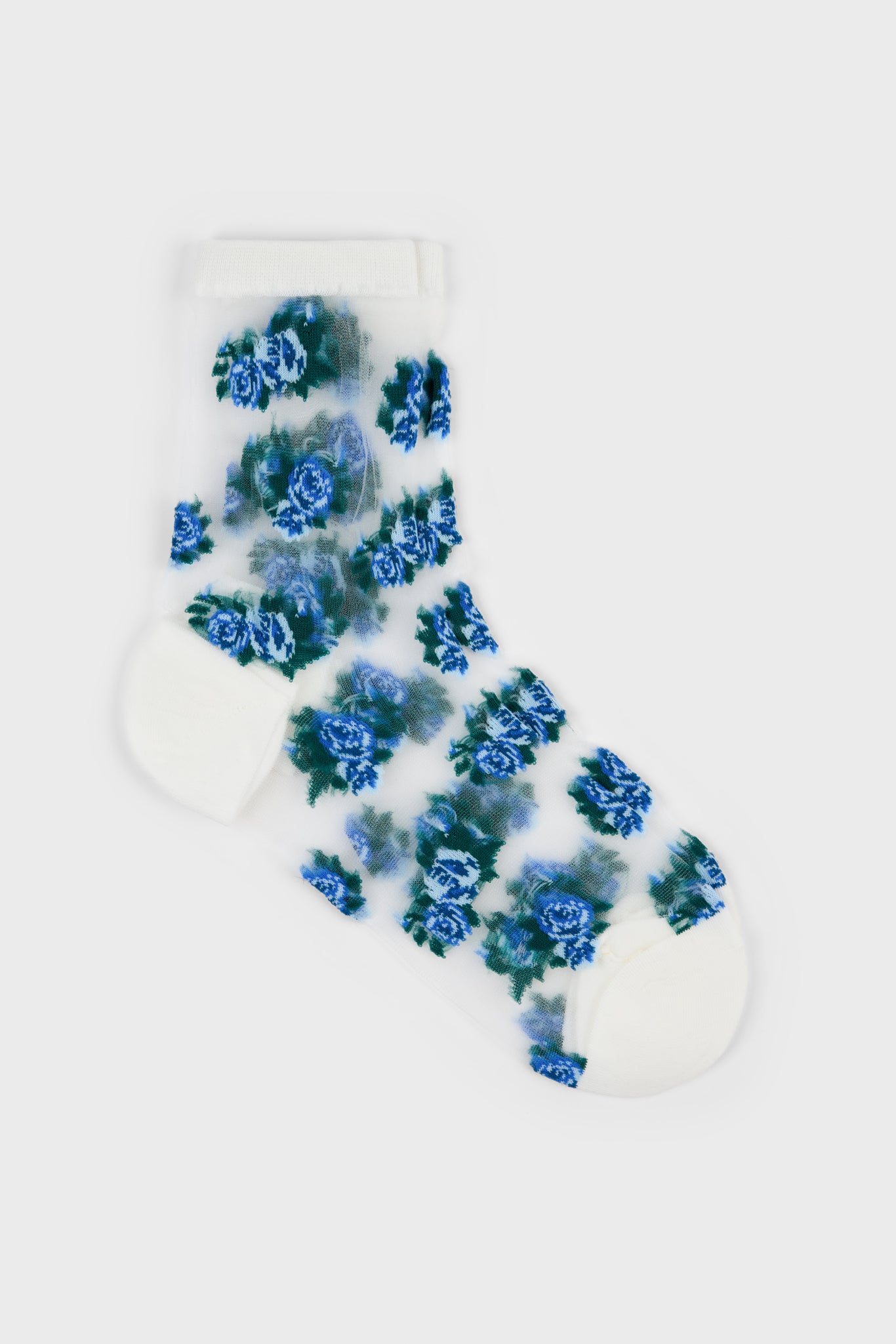 White and blue rose floral sheer socks_1
