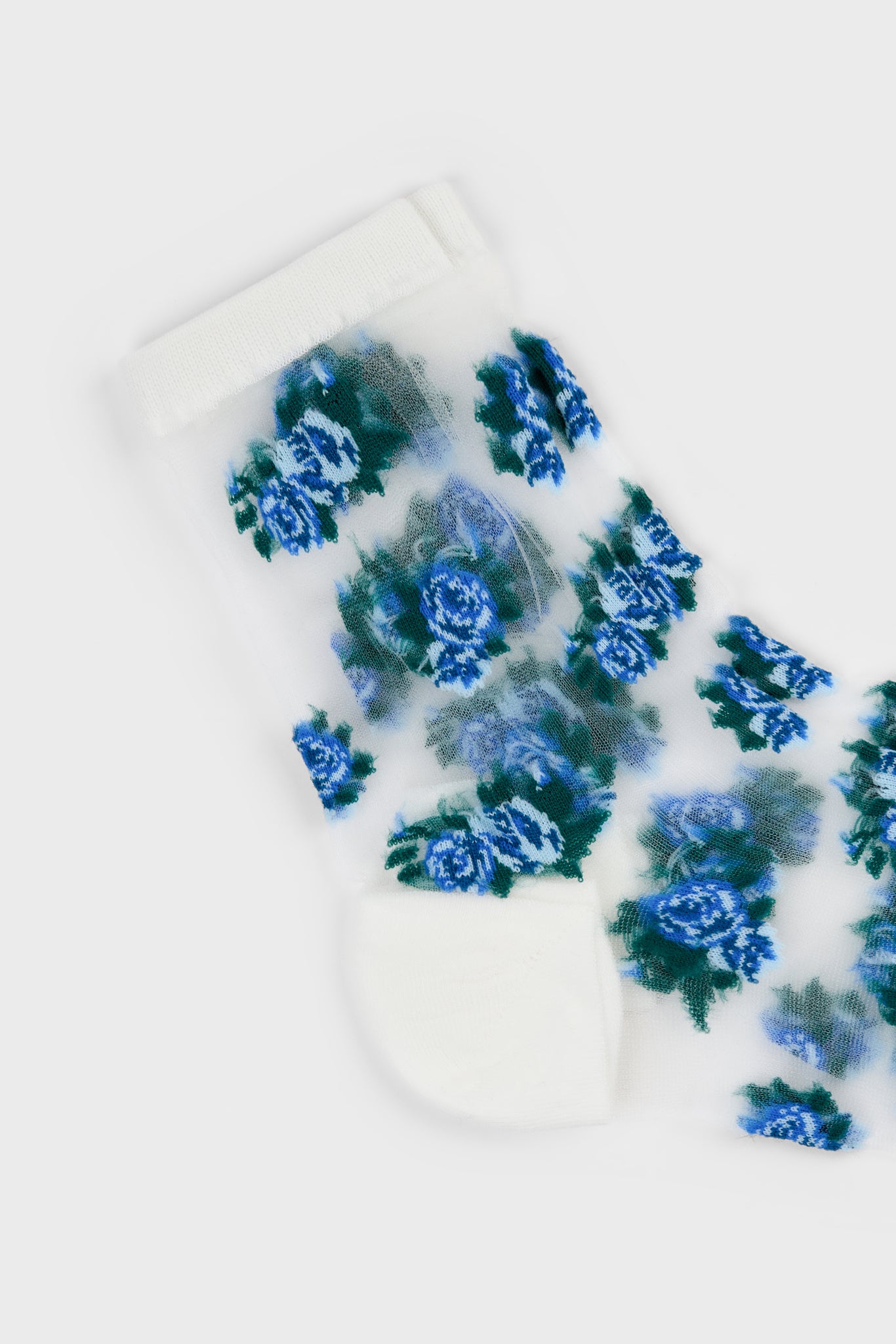 White and blue rose floral sheer socks_2