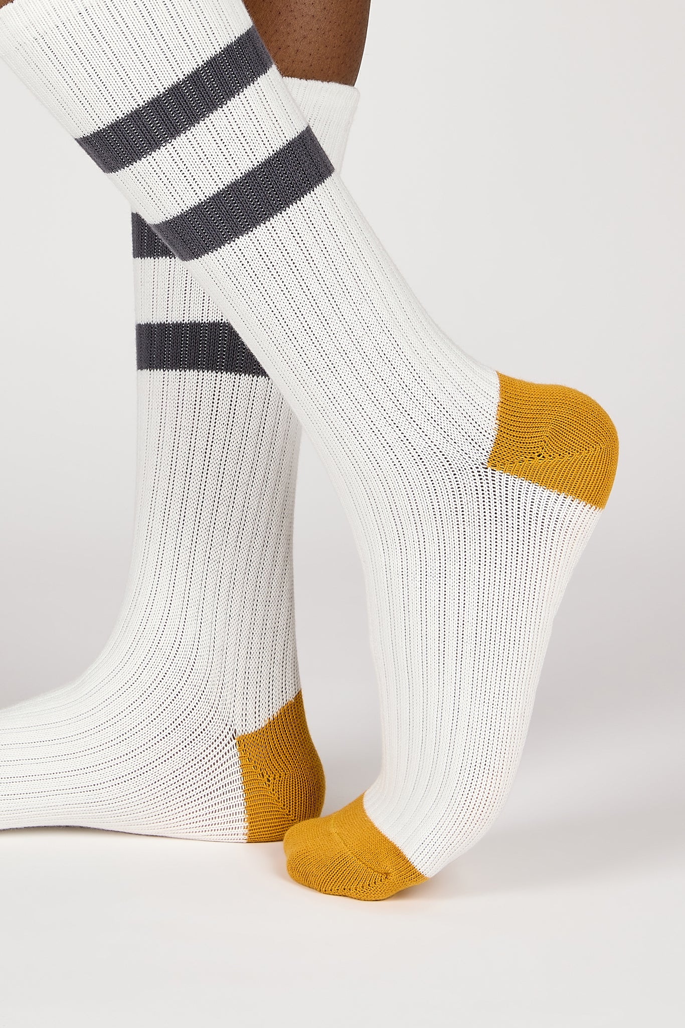 White and grey varsity stripe mustard trim socks_1