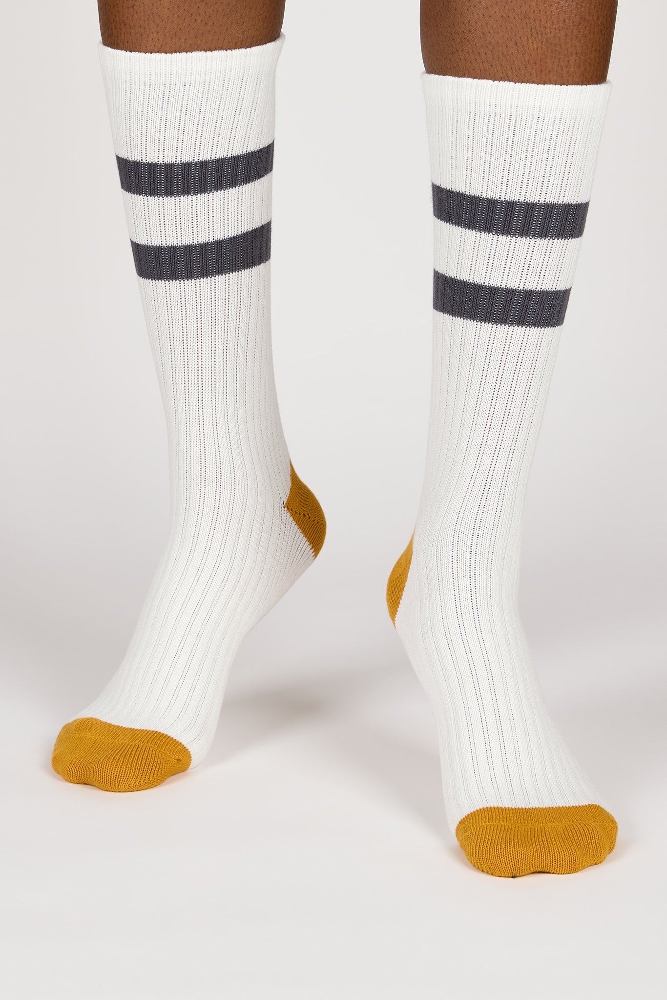 White and grey varsity stripe mustard trim socks_2
